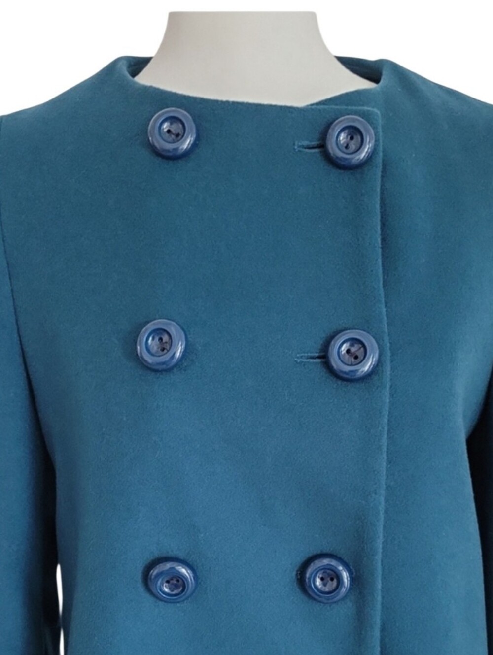 Zara Double-Breasted Wool Teal Coat Size S